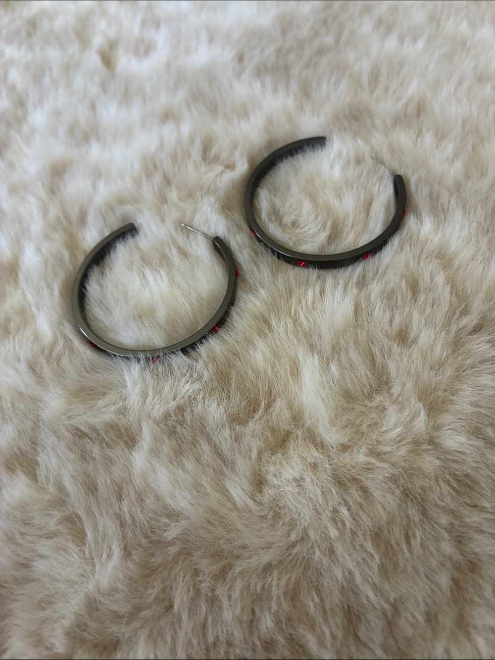 Black Hoop Earrings with Red Accent - Women Accessories